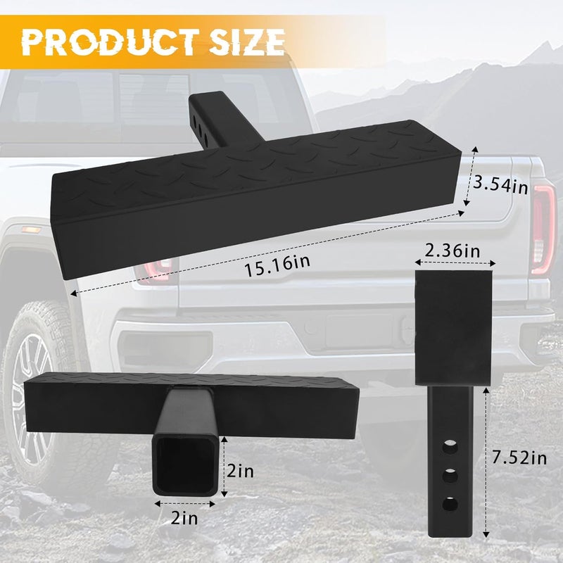GLOBLED Tow Hitch Mount Bumper Step Alloy Steel Hitch Step with 2 Inch Receiver Upgrade Anti Slip Hitch Step Bar Compatible with Truck Pickup SUV Pickup Van RV,(Black,1PCS - Image 2